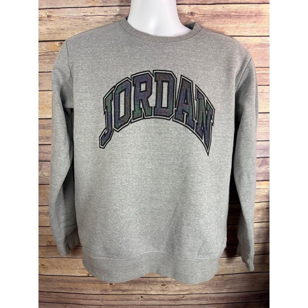 NIKE JORDAN ESSENTIAL SWEATSHIRT — Gray Plaid Graphic Pullover Womens XL